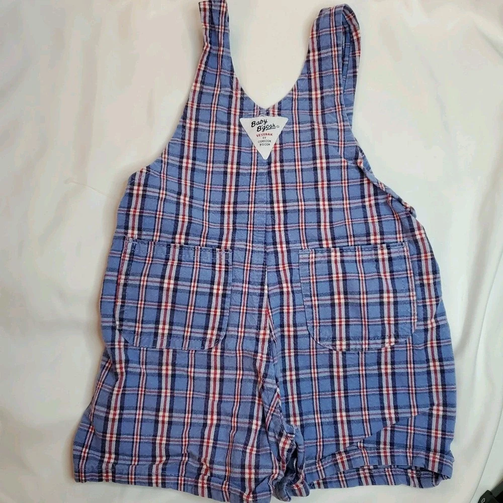 Vintage Osh Kosh Bgosh Blue Red Plaid Short Overalls Vestbak‎ 12 Months